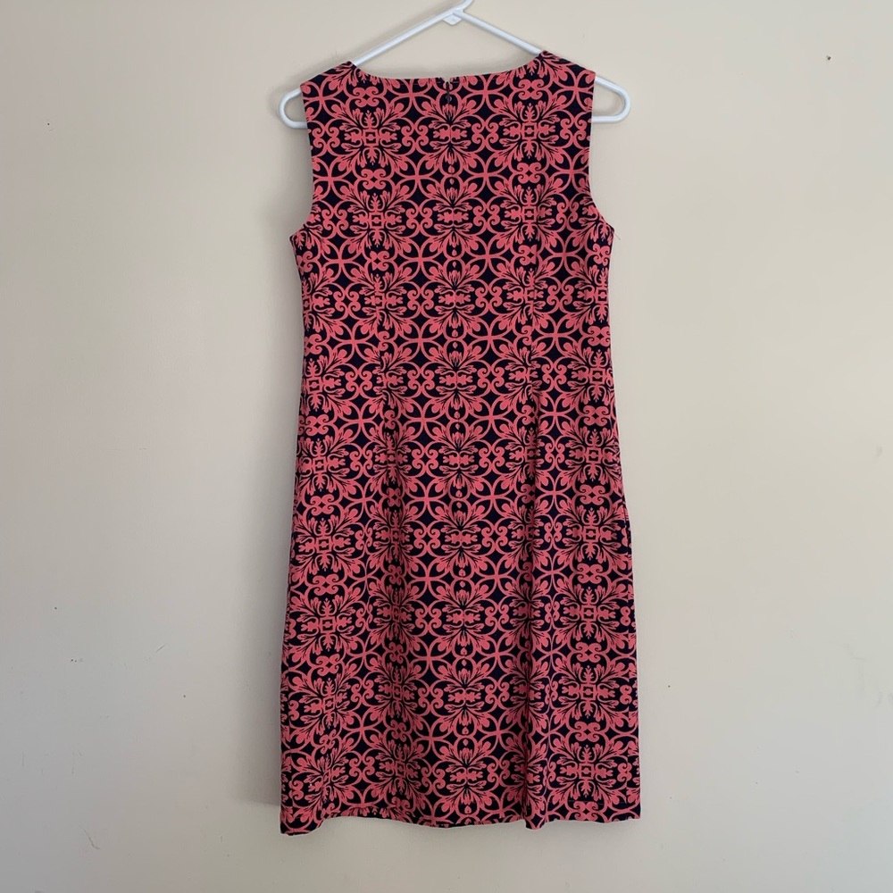 Talbots Textured Sheath Dress Womens 4 Coral/Navy EUC Sleeveless Mini - Picture 3 of 12